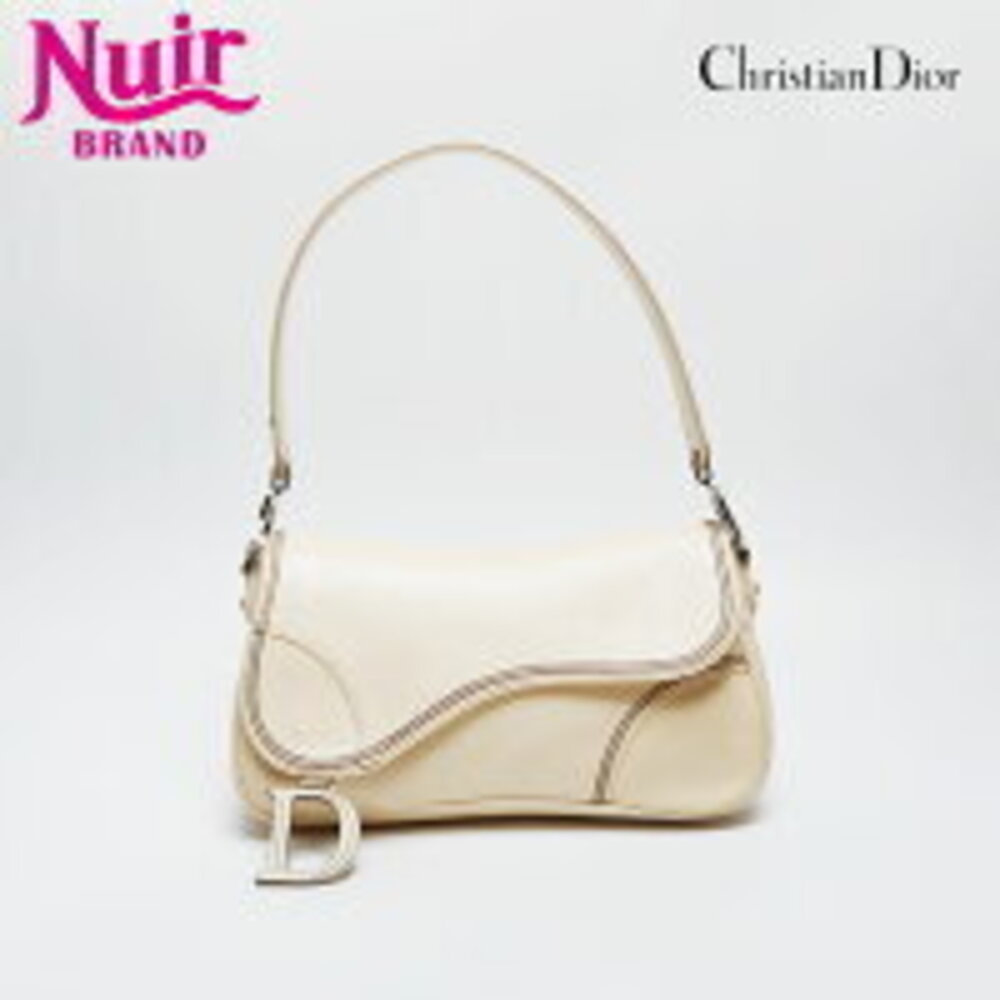 Christian Dior Leather Saddle Bag Shoulder Beige